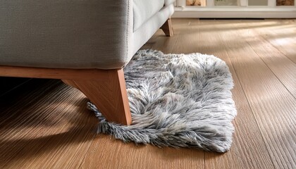 close up detail design of sofa leg with carpet rug home interior background ai generate