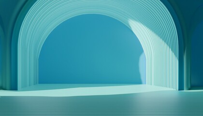 3d rendering of empty room with arch and blue wall background