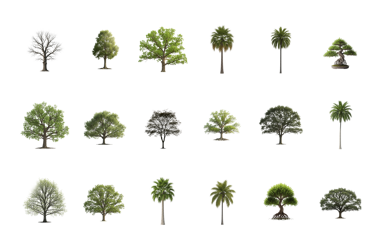 Diverse collection of trees with various leafy and bare styles - Powered by Adobe