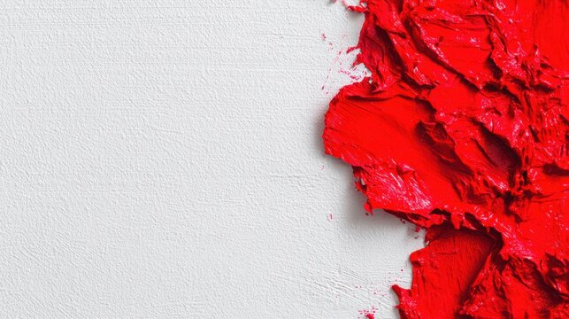 Bright red paint applied to a white canvas in a creative art space - Powered by Adobe