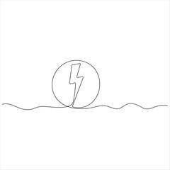 Continuous one line lightning bolt icon minimal electric energy vector