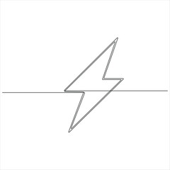 Continuous one line lightning bolt icon minimal electric energy vector