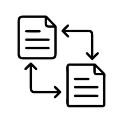Data synchronization concept illustrated with two files and circular arrows, exchange