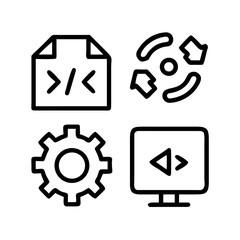 Software Development Elements and Design Concepts Portrayed as Line Art Icons