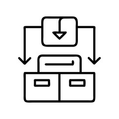 Illustration of a distribution process with boxes and a downward facing arrow