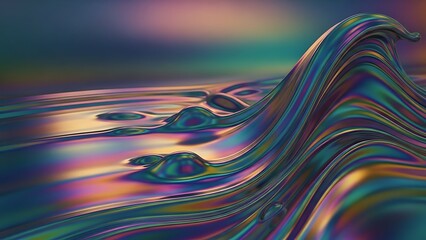 Vibrant iridescent wave with shimmering colors and fluid motion