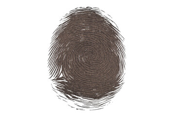 Unique brown fingerprint impression with detailed whorl pattern, showing individual identification traces and forensic evidence concept