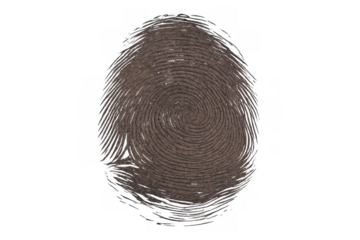 Unique brown fingerprint impression with detailed whorl pattern, showing individual identification traces and forensic evidence concept