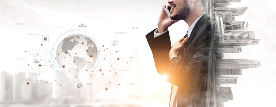 Global AI network showing connection between AI, global, and network elements across the digital world and data infrastructure Vouch - Powered by Adobe