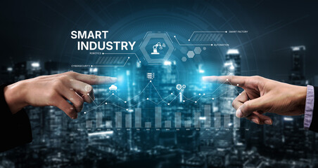 Smart industry dashboard combining automation, robotics, cloud integration, cybersecurity, and data analytics to support intelligent factory systems and real-time monitoring Vouch