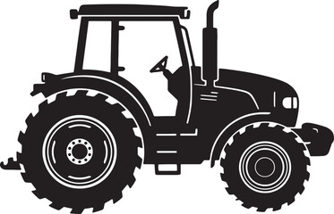 Obraz premium Black and white line of a tractor with large rear wheels and a driver inside the cabin also transparent background
