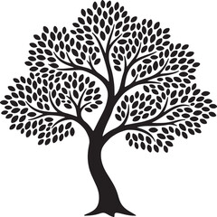 Fototapeta premium Black and white of a tree with dense foliage and thick trunk on transparent background also transparent background