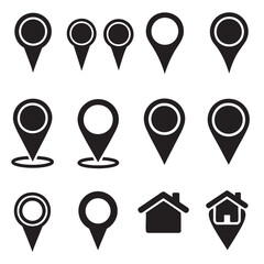 Set of location and navigation map marker icons in different styles