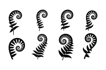 Unfurling fern frond and koru spiral silhouettes © Sadek