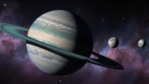 Saturn and its moons in a cosmic dance.