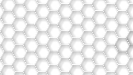Abstract white 3d hexagonal honeycomb pattern background with subtle depth shadows geometric seamless grid modern minimal vector design