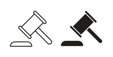 Gavel icons illustration, editable stroke, flat design style isolated on white
