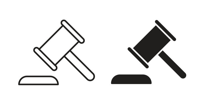 Gavel icons illustration, editable stroke, flat design style isolated on white