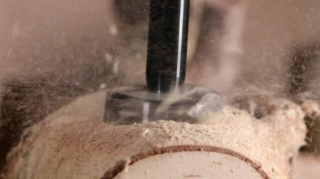 DIY Woodworking Drill: Forstner Bit in Birch Wood