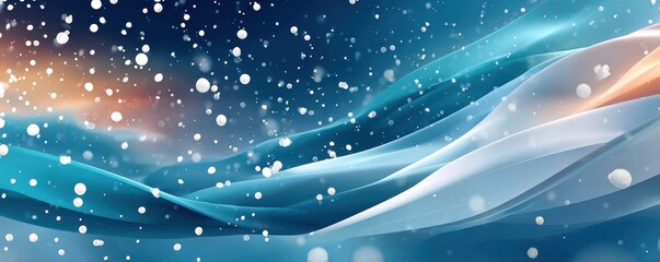 Abstract blue background with white particles and flowing waves for design projects