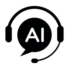 AI customer support headset icon with speech bubble symbol for chatbot help desk automation technology concept for web interface app UI UX design and customer service solutions