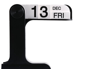 Friday, December 13th on stylish calendar on white background.