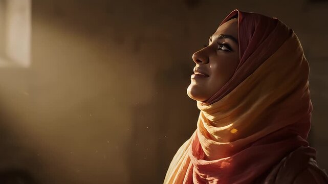Portrait of a Woman Wearing a Headscarf in Warm Light.