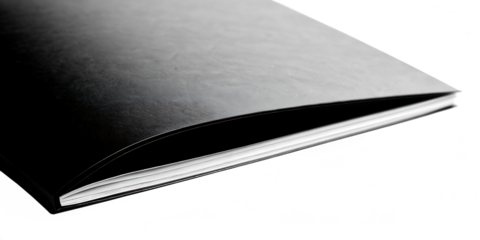 Minimal black closed book with sharp edges on a clean white background. Elegant contrast highlights paper layers and modern design simplicity. Professional  ideal for publishing, branding, and e