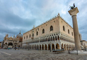 Fototapeta premium Doge's palace and column of San Marco on St. Mark's square, Venice, Italy