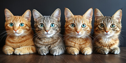 Four Cute Kittens Lying Side by Side