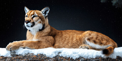 Mountain Lion Resting on Snowy Rock