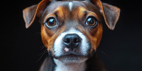 Close Up Puppy Portrait on Dark Background