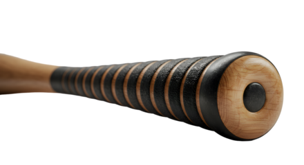 Baseball bat with black tape wrapping, wooden handle and barrel isolated on transparent background.