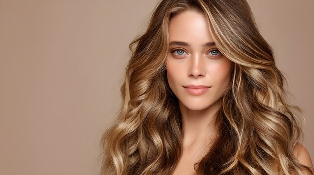 Woman with long brown hair is smiling and looking at the camera
