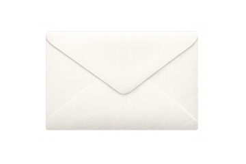 White envelope icon showing postal mail, private letter, and message communication on transparent background