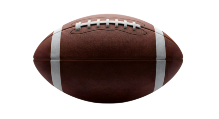 American football with white laces and stripes, isolated on transparent background.