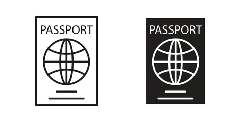 Passport icons illustration, editable stroke, flat design style isolated on white