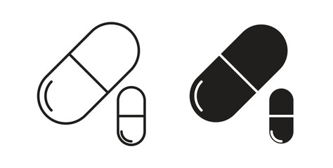 Pill icons illustration, editable stroke, flat design style isolated on white