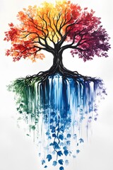 abstract tree with colorful splashes