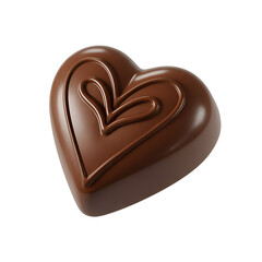 Obraz premium A perfectly molded, rich brown chocolate heart, adorned with a graceful, raised swirling heart design on its smooth, glossy surface, floats elegantly against a deep, pure black background