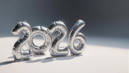 Silver 2026 Number Balloons Celebrating New Year and Future Events.