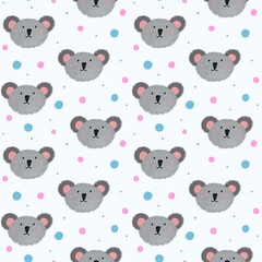 Koala seamless pattern with colorful dots, handdrawn kids background.