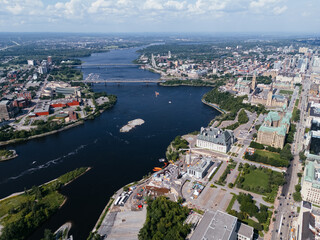 Fototapeta premium aerial city view of the skyline of downtown Ottawa, including Parliament buildings Ottawa, Ontario Canada.