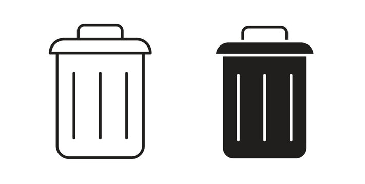 Trash Bin icons illustration, editable stroke, flat design style isolated on white