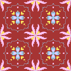 Seamless pattern with geometrical ornament, tile design, abstract folk motif.