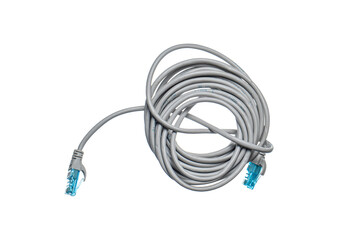 Coiled grey Ethernet network patch cable