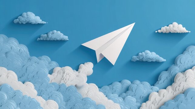 Paper Airplane Flying in the Clouds