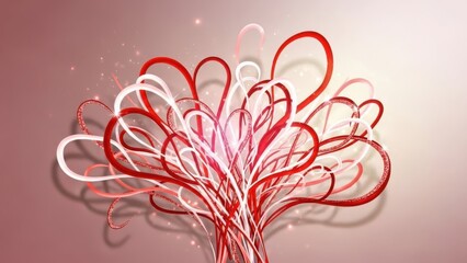A creative illustration of red and white swirling lines forming a tree-like structure on a gradient background