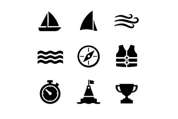 Nautical symbols collection: sailing, compass, life vest, stopwatch, trophy