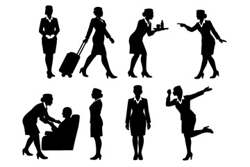 Obraz premium Elegant silhouettes of women in professional attire performing various tasks